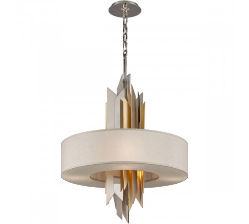 Modernist 6 Light 28 inch Polished Stainless with Silver and Gold Leaf Pendant Ceiling Light Modernist 6 Light 28 inch Polished Stainless with Silver and Gold Leaf Pendant Ceiling Light