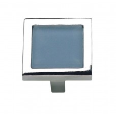 Spa Blue Square Knob 1 3/8 Inch Polished Chrome