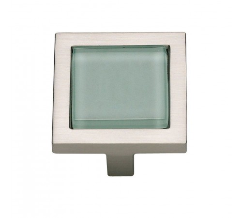 Spa Green Square Knob 1 3/8 Inch Brushed Nickel