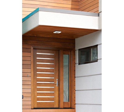 Solid modern door with chrome inserts