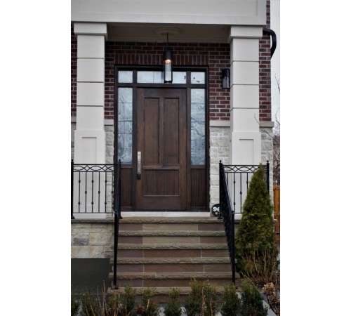 3 panel modern door with transom and sidelights
