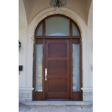 3 panel door with curved transom and sidelight